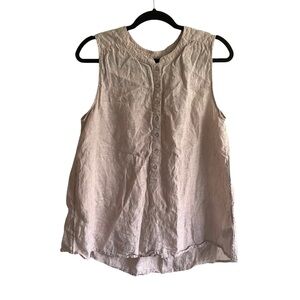 TAHARI Linen Sleeveless Blouse Blush Tan L